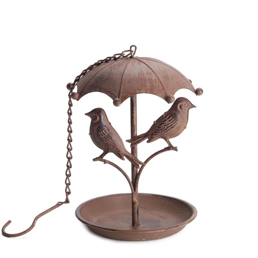 [bir-fee-met-16cm-brwn] Hanging Metal Bird Feeder (16cm) - brown