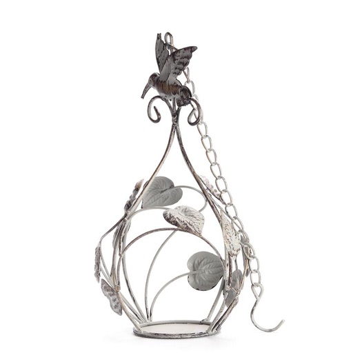 [gar-hang-can-hold-grey] Bird Nest Hanging Metal Candle Holder - grey