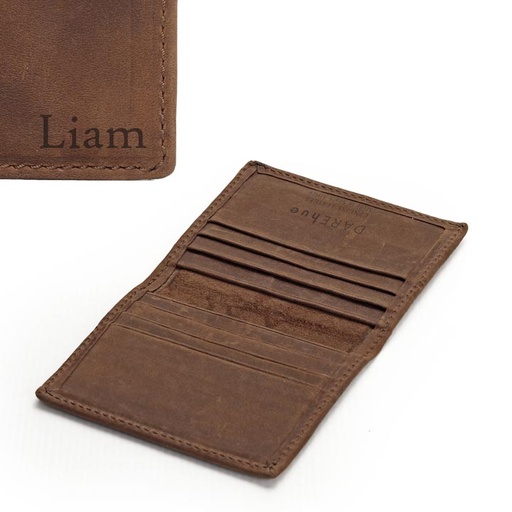 [a-wal-card-wal-bro-cust] Personalised Men’s Card Wallet | walnut brown leather