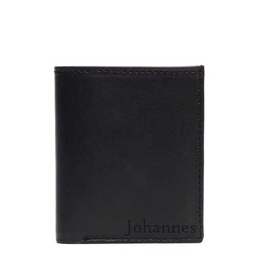 [a-biwal-card-black-cust] Personalised Men’s Bifold Card Wallet | black leather