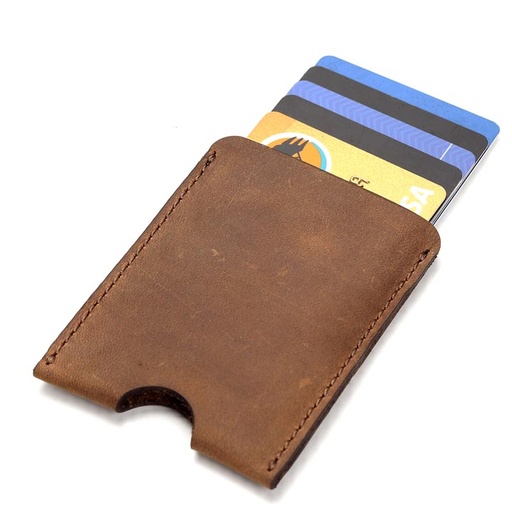 [w-sle-card-1-wal-bro] Men’s Card Sleeve Holder | walnut brown leather