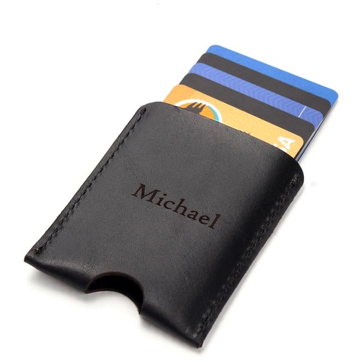 [w-sle-card-1-black-cust] Personalised Men’s Card Sleeve Holder | black leather