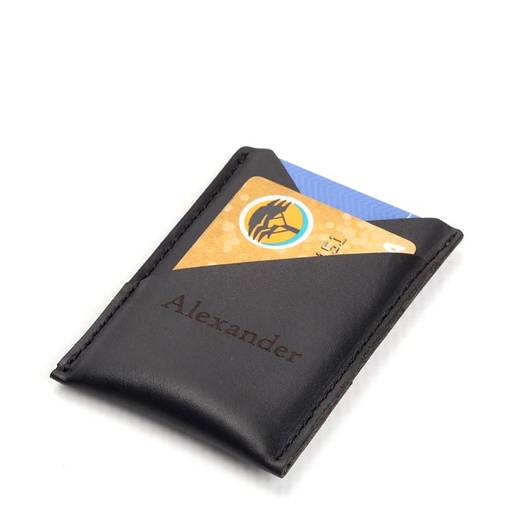 [w-sle-card-2-black-cust] Personalised Men’s Deluxe Card Sleeve Holder | black leather