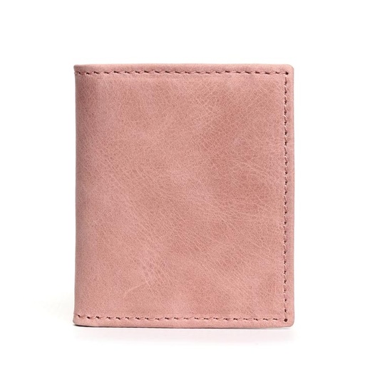 [w-fold-card-1-ros-pink] Slim Bifold Card Holder - rose pink leather
