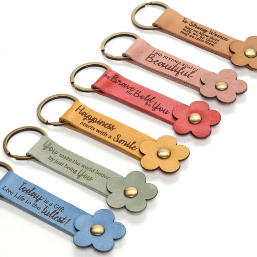 Inspirational Flower Leather Keyring