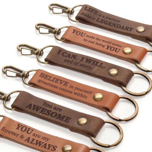 Genuine Leather Keyring with Inspirational Quote