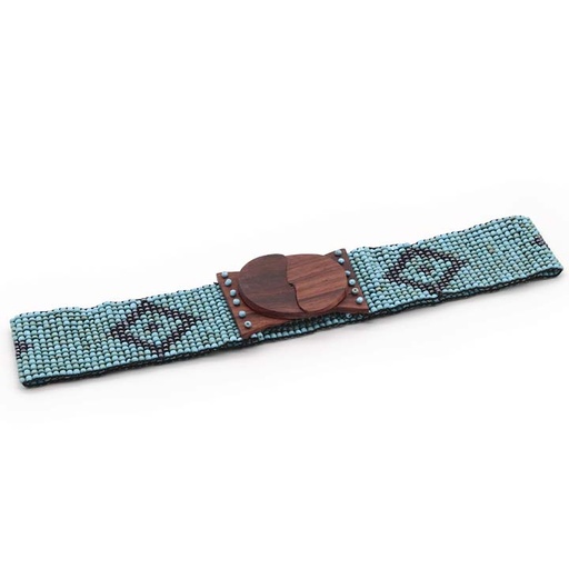 [belt-african-sky-beads] African Beaded Stretch Belt | Blue