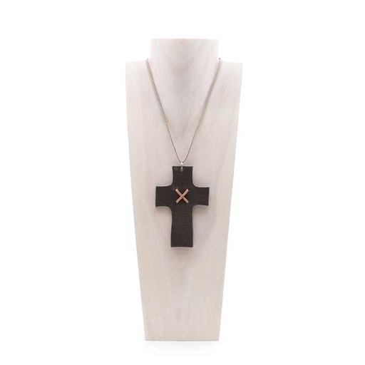 [neck-cross-mocha-leather] Cross Leather Necklace - Mocha