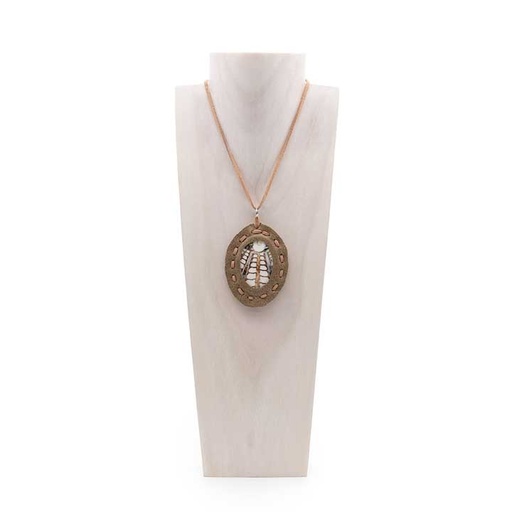 [neck-sea-toffee-leather] Seashell Leather Necklace - Toffee